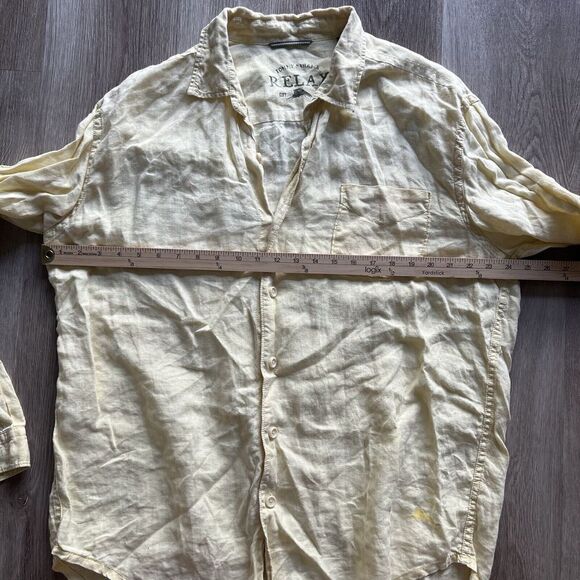 TOMMY BAHAMA Men’s Long Sleeve Solid Yellow 100% Linen Button Down Shirt. Size L - Picture 3 of 9